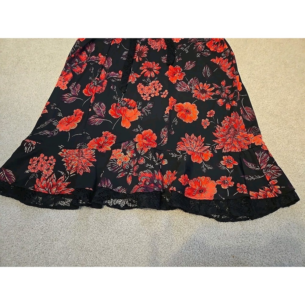 NWT Perceptions Short Sleeve Floral Midi Fit Flare Lace  Dress Sz L Black Red - Picture 12 of 13